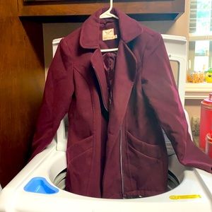 Maroon zip up style pea coat